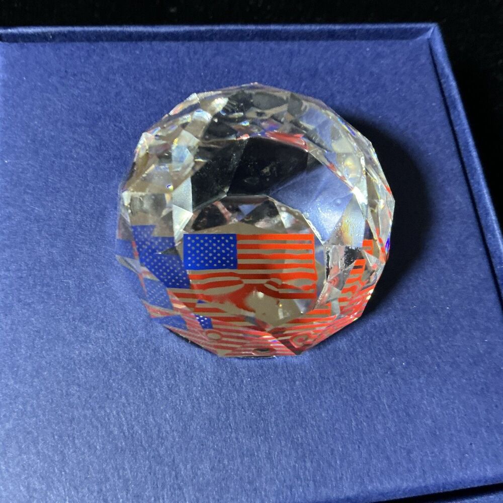 Swarovski Crystal 2001 American Flag 40mm Ball United States Paperweight 285777